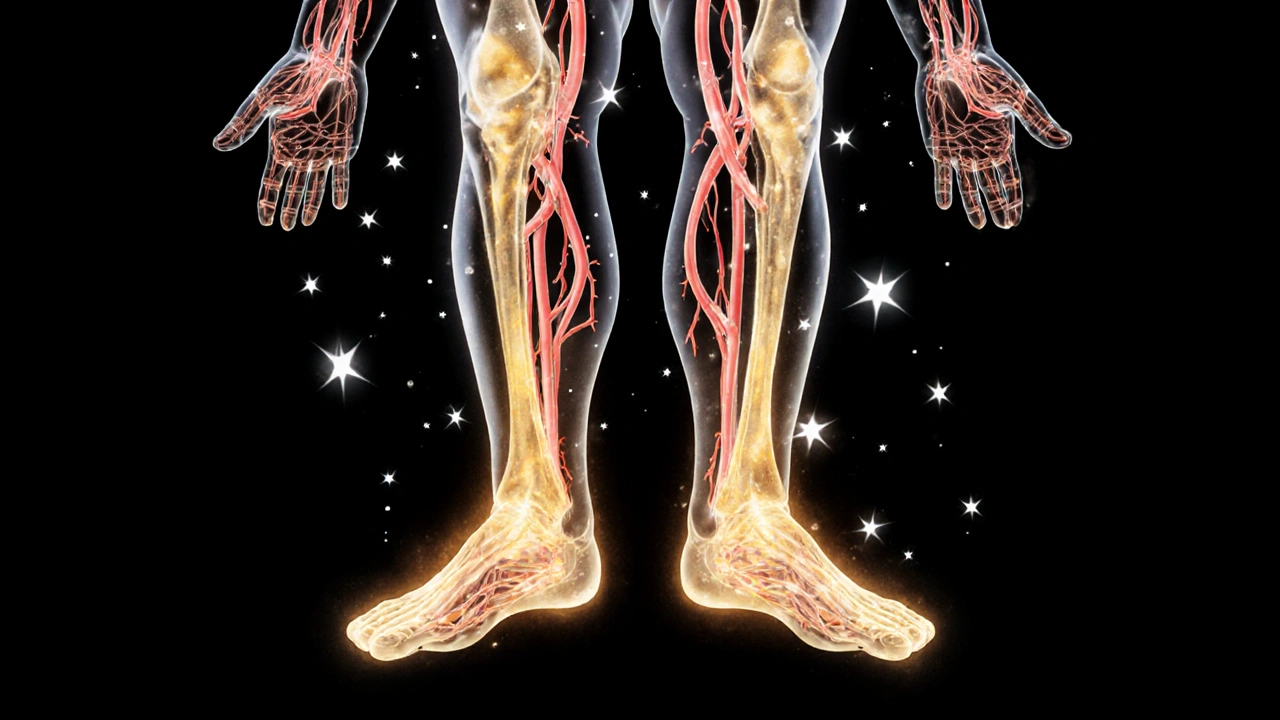 Ilustrace lymfatického a krevního oběhu, kde tekutiny proudí k srdci bez překážek.