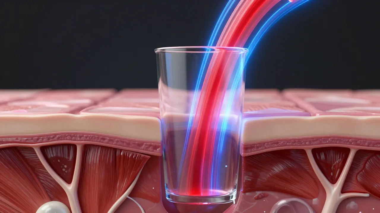 Konceptuální zobrazení vakuumterapie a proudění krve v tkáních.